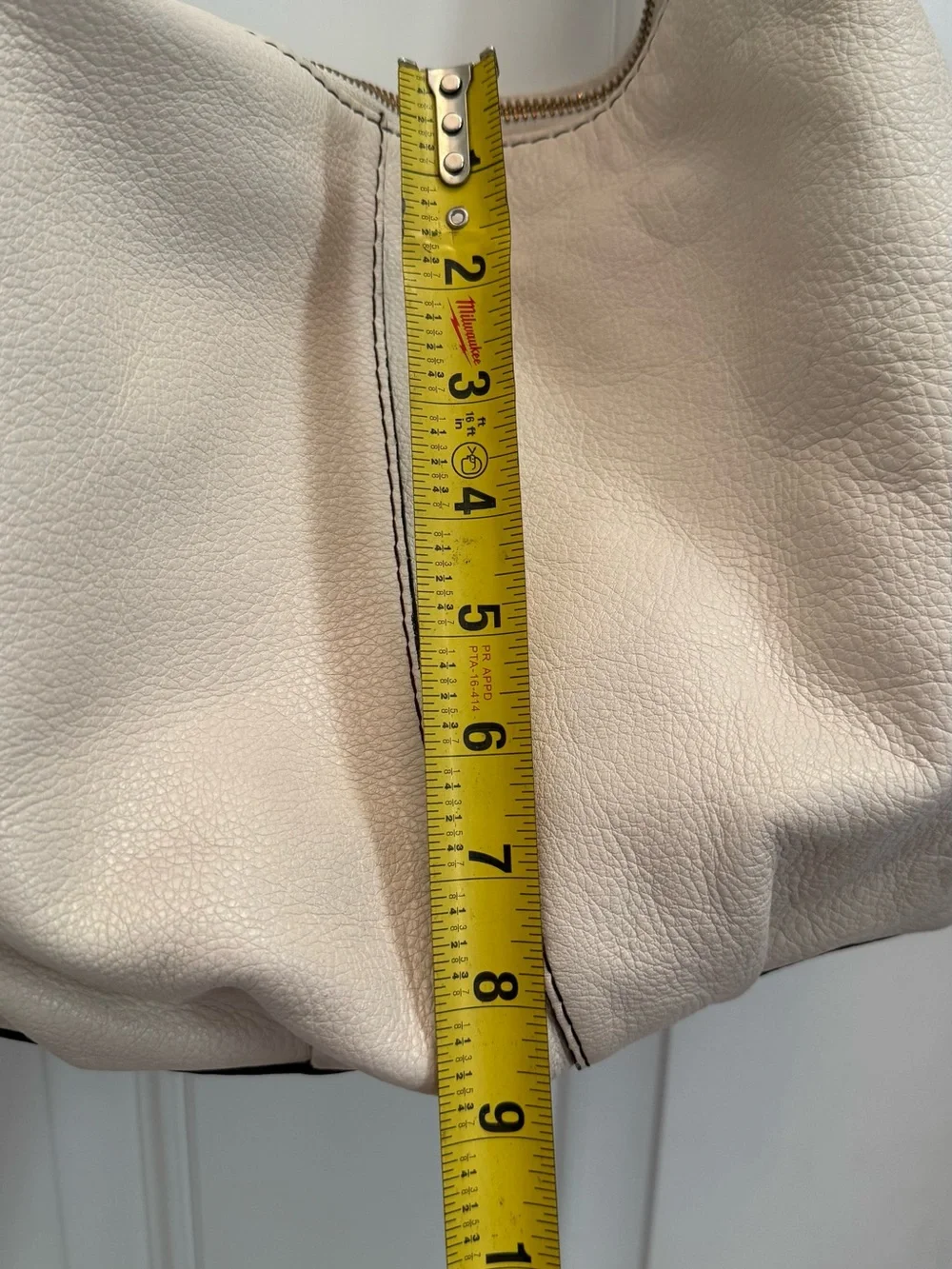 Soft Cream Leather Hobo Bag with Contrast Stitching